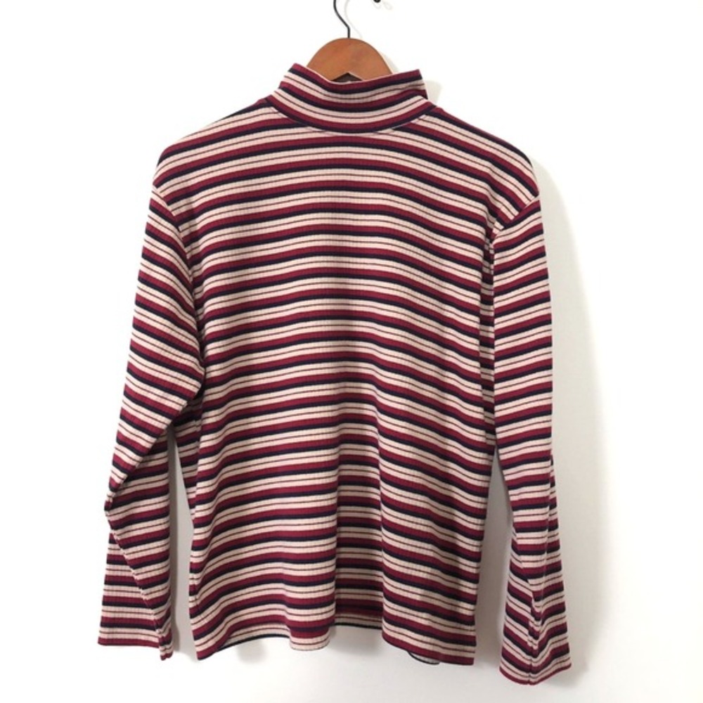 VTG Striped Ribbed Turtleneck Sweater XL Mountain Lake  Cozy Knit 90s‎ Basics